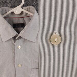 Eton Men 16.5 Cotton Striped Gray Button Up Convertible Cuff Long Sleeve Elegant